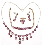 EARLY 20TH C. 9K YELLOW GOLD GARNET JEWELRY SET 