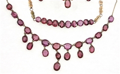 EARLY 20TH C. 9K YELLOW GOLD GARNET JEWELRY SET 