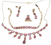 EARLY 20TH C. 9K YELLOW GOLD GARNET JEWELRY SET 