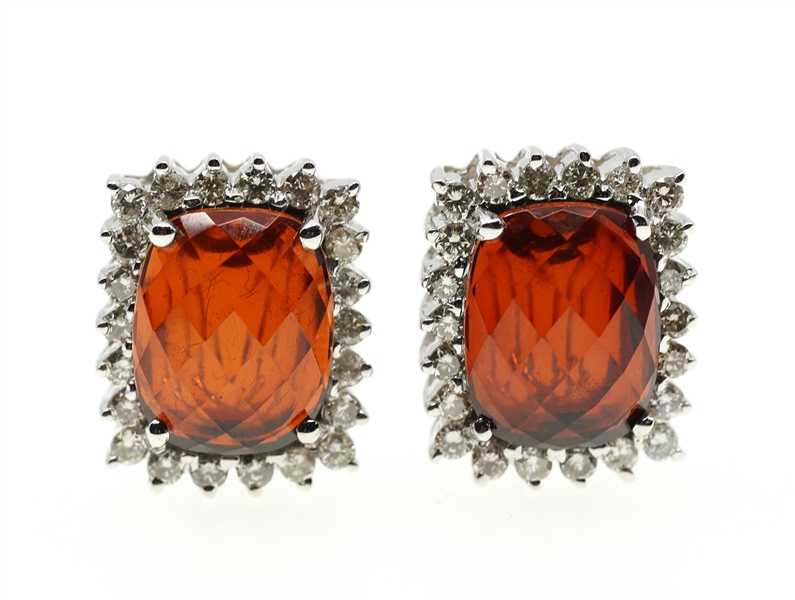 14K WHITE GOLD GARNET & DIAMOND EARRINGS