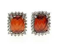 14K WHITE GOLD GARNET & DIAMOND EARRINGS