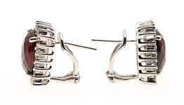 14K WHITE GOLD GARNET & DIAMOND EARRINGS