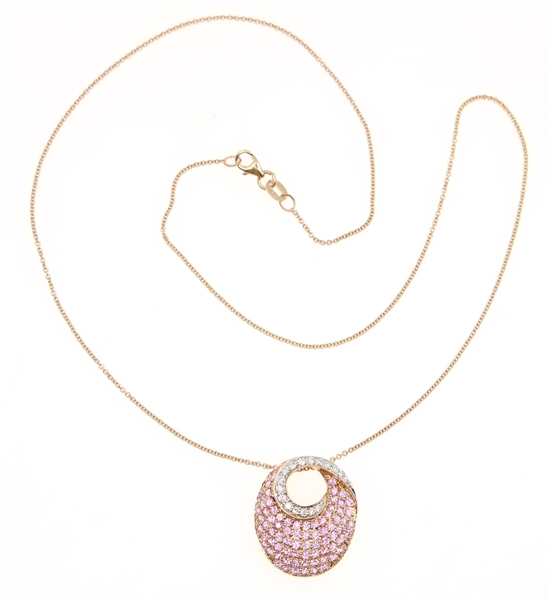 14K ROSE GOLD DIAMOND & PINK SAPPHIRE PENDANT w/ CHAIN