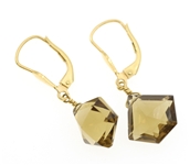 18K YELLOW GOLD KITE CUT SMOKEY TOPAZ DROP EARRINGS
