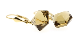 18K YELLOW GOLD KITE CUT SMOKEY TOPAZ DROP EARRINGS