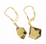 18K YELLOW GOLD KITE CUT SMOKEY TOPAZ DROP EARRINGS