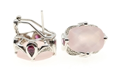 14K WHITE GOLD ROSE QUARTZ & PINK TOURMALINE EARRINGS