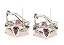 14K WHITE GOLD ROSE QUARTZ & PINK TOURMALINE EARRINGS