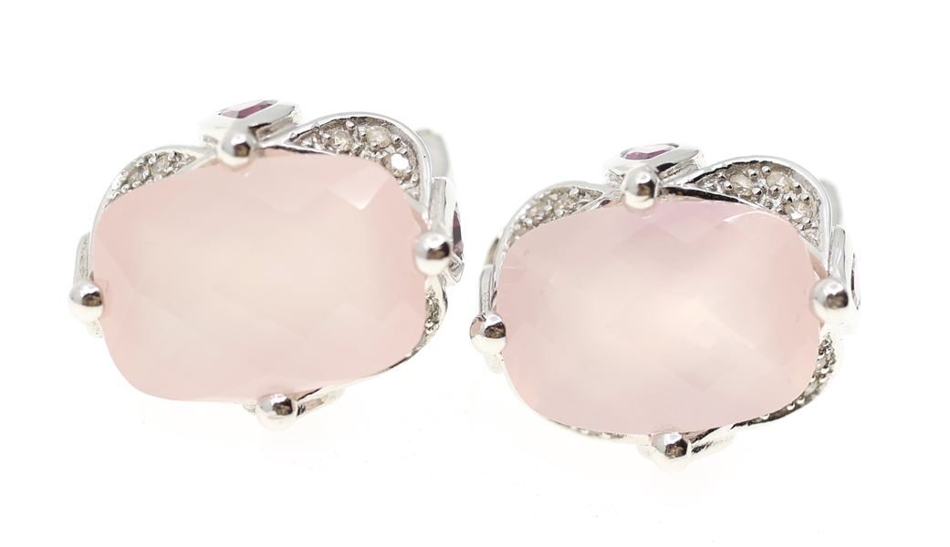 14K WHITE GOLD ROSE QUARTZ & PINK TOURMALINE EARRINGS