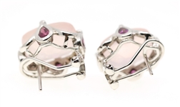 14K WHITE GOLD ROSE QUARTZ & PINK TOURMALINE EARRINGS