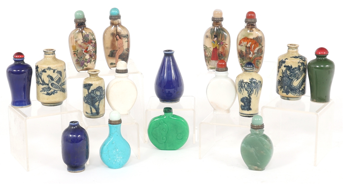 SNUFF BOTTLES - CERAMIC, GLASS, JADE, HOWLITE & MARBLE
