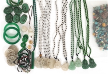 CARVED STONE BEADED JEWELRY - JADE, SOFTSTONE, HOWLITE