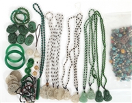 CARVED STONE BEADED JEWELRY - JADE, SOFTSTONE, HOWLITE