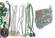 CARVED STONE BEADED JEWELRY - JADE, SOFTSTONE, HOWLITE