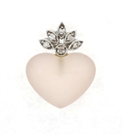 14K WHITE GOLD FROSTED ROSE QUARTZ & DIAMOND PENDANT