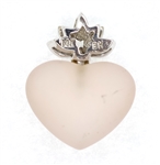 14K WHITE GOLD FROSTED ROSE QUARTZ & DIAMOND PENDANT