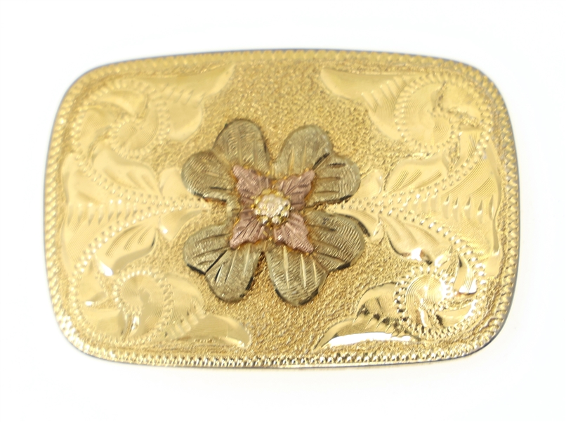 LAZY K WESTERN DRESS BELT BUCKLE WITH 10K GOLD ACCENT