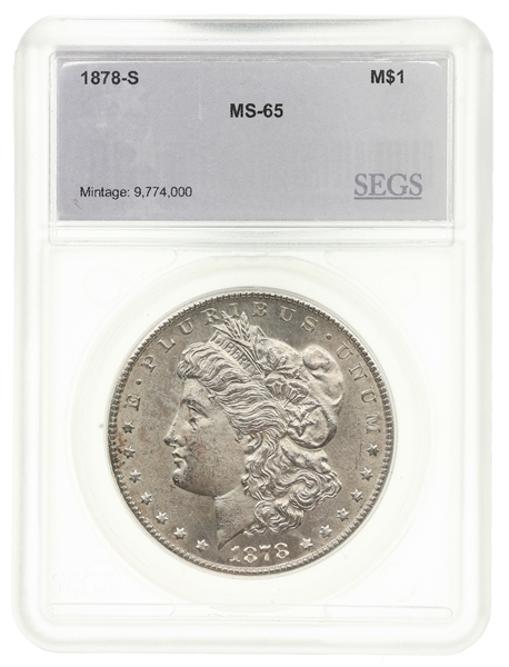 1878-S US SILVER MORGAN DOLLAR COIN SEGS MS65