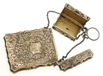 ENGLISH STERLING SILVER CARD CASE & SNUFF BOX PURSE