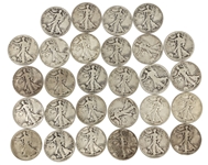 1917-1946 US SILVER WALKING LIBERTY 50C COINS $14 FACE