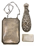 STERLING SILVER VINAIGRETTE, PERFUME FLASK, & PURSE