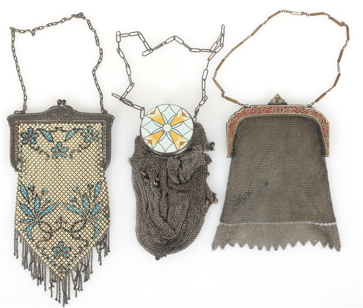 ENAMEL-ACCENTED MESH EVENING BAGS