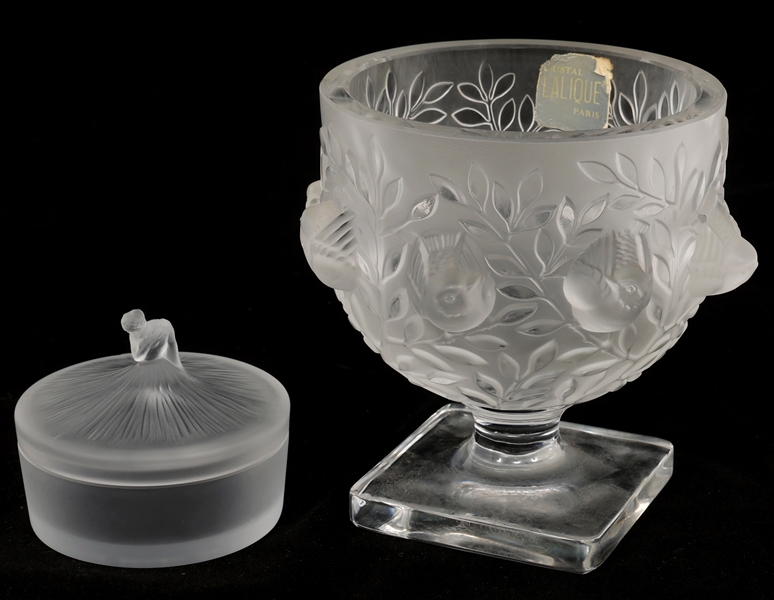 LALIQUE CRYSTAL FROSTED VASE & JAR 