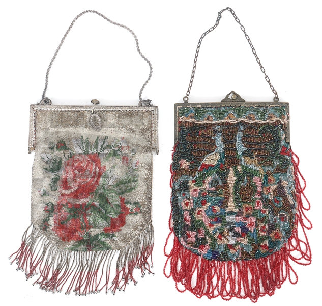EARLY 20TH C. BEADED EVENING BAGS W/ SILVER-TONE FRAMES