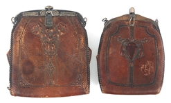 EARLY 20TH C. ART & CRAFTS ERA TOOLED LEATHER HANDBAGS 