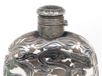 19TH C. GORHAM STERLING SILVER OVERLAY & GLASS FLASK