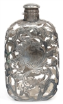 19TH C. GORHAM STERLING SILVER OVERLAY & GLASS FLASK