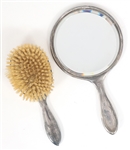 WEIGHTED STERLING SILVER VANITY HAND MIRROR & HAIRBRUSH