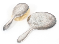 WEIGHTED STERLING SILVER VANITY HAND MIRROR & HAIRBRUSH