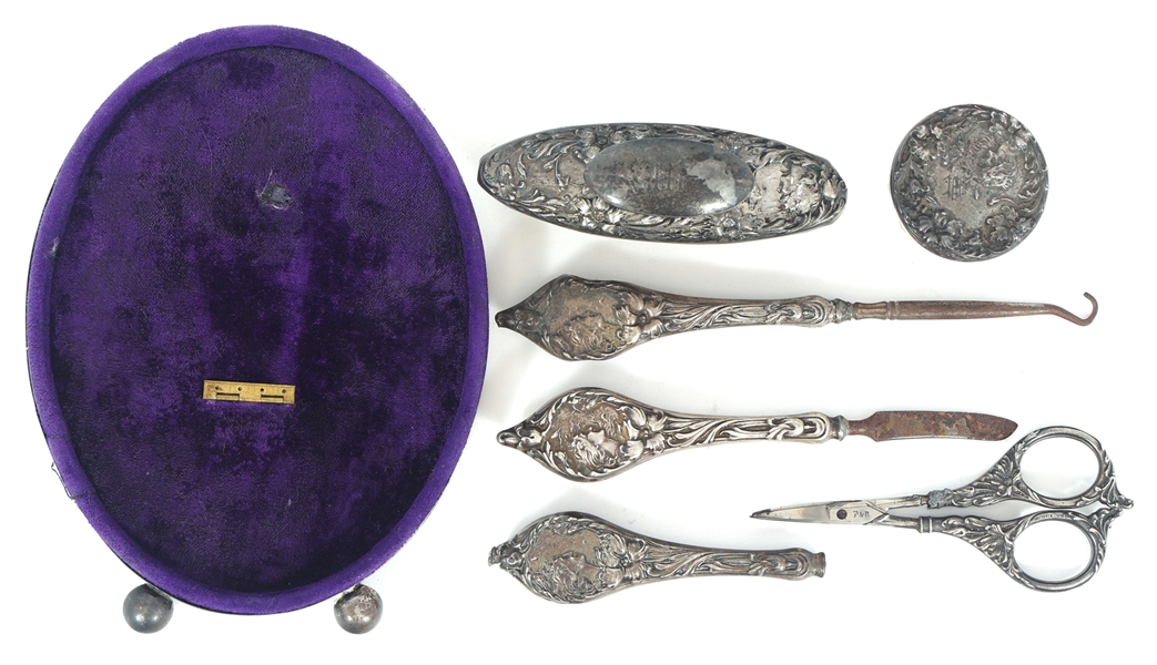 WEIGHTED STERLING SILVER VANITY / DRESSER SET & FRAME