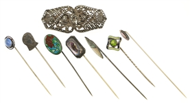 SILVER STICK PINS & BROOCH