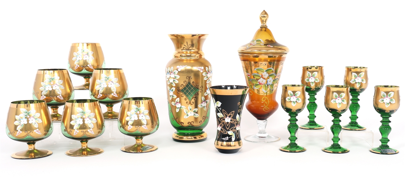 CZECH CRYSTAL BOHEMIA VASES & DRINKWARE 
