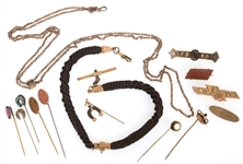 VICTORIAN GOLD-FILLED HAIRWORK & COLORED GLASS JEWELRY