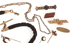 VICTORIAN GOLD-FILLED HAIRWORK & COLORED GLASS JEWELRY