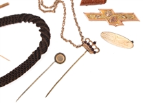 VICTORIAN GOLD-FILLED HAIRWORK & COLORED GLASS JEWELRY