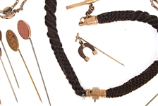 VICTORIAN GOLD-FILLED HAIRWORK & COLORED GLASS JEWELRY