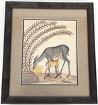PABLITA VELARDE GOUACHE ON PAPER PAINTING OF DEER 
