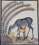 PABLITA VELARDE GOUACHE ON PAPER PAINTING OF DEER 