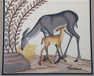 PABLITA VELARDE GOUACHE ON PAPER PAINTING OF DEER 