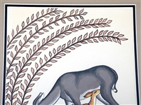 PABLITA VELARDE GOUACHE ON PAPER PAINTING OF DEER 