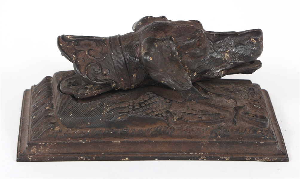 19TH C. CAST IRON DOG HEAD DOOR KNOCKER