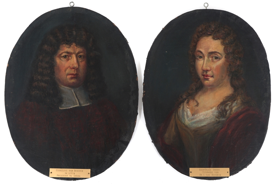 19TH C. DUTCH OIL ON WOOD PANEL PORTRAIT PAINTINGS