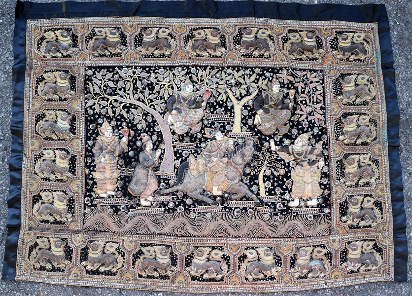BURMESE EMBROIDERED KALAGA TAPESTRY 