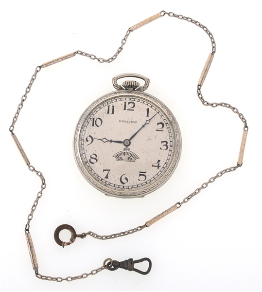 MENS HAMILTON WHITE GOLD FILLED CASE POCKET WATCH