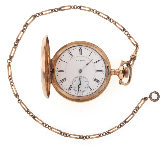 MENS ELGIN GOLD FILLED CASE POCKET WATCH WITH FOB