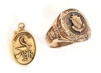 10K YELLOW GOLD CLASS RING & PHARMACIST PENDANT